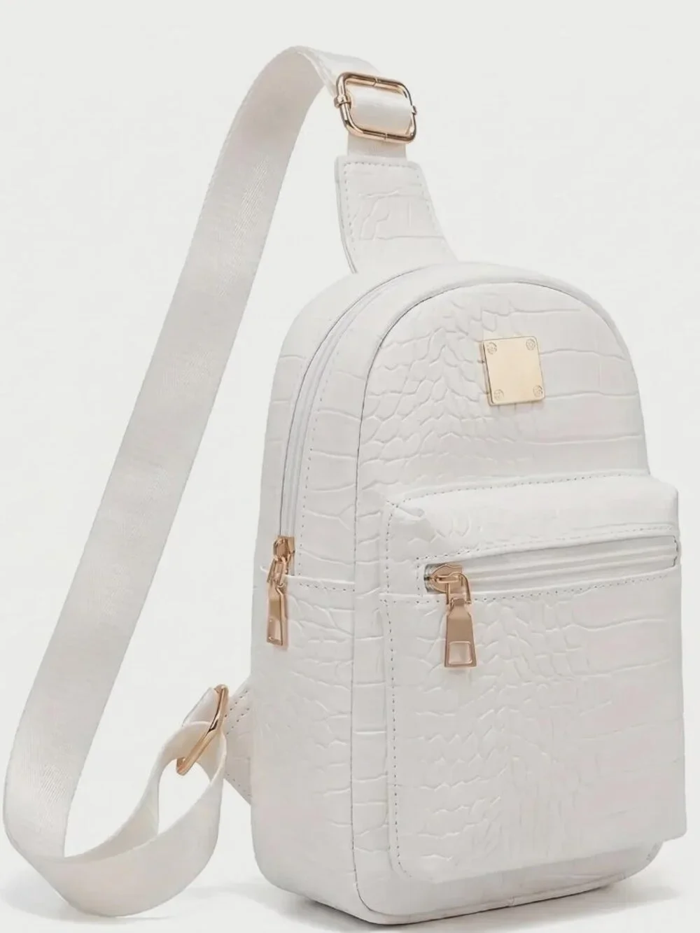 White Croco Embossed Mini Backpack Faux Leather Sling Bag